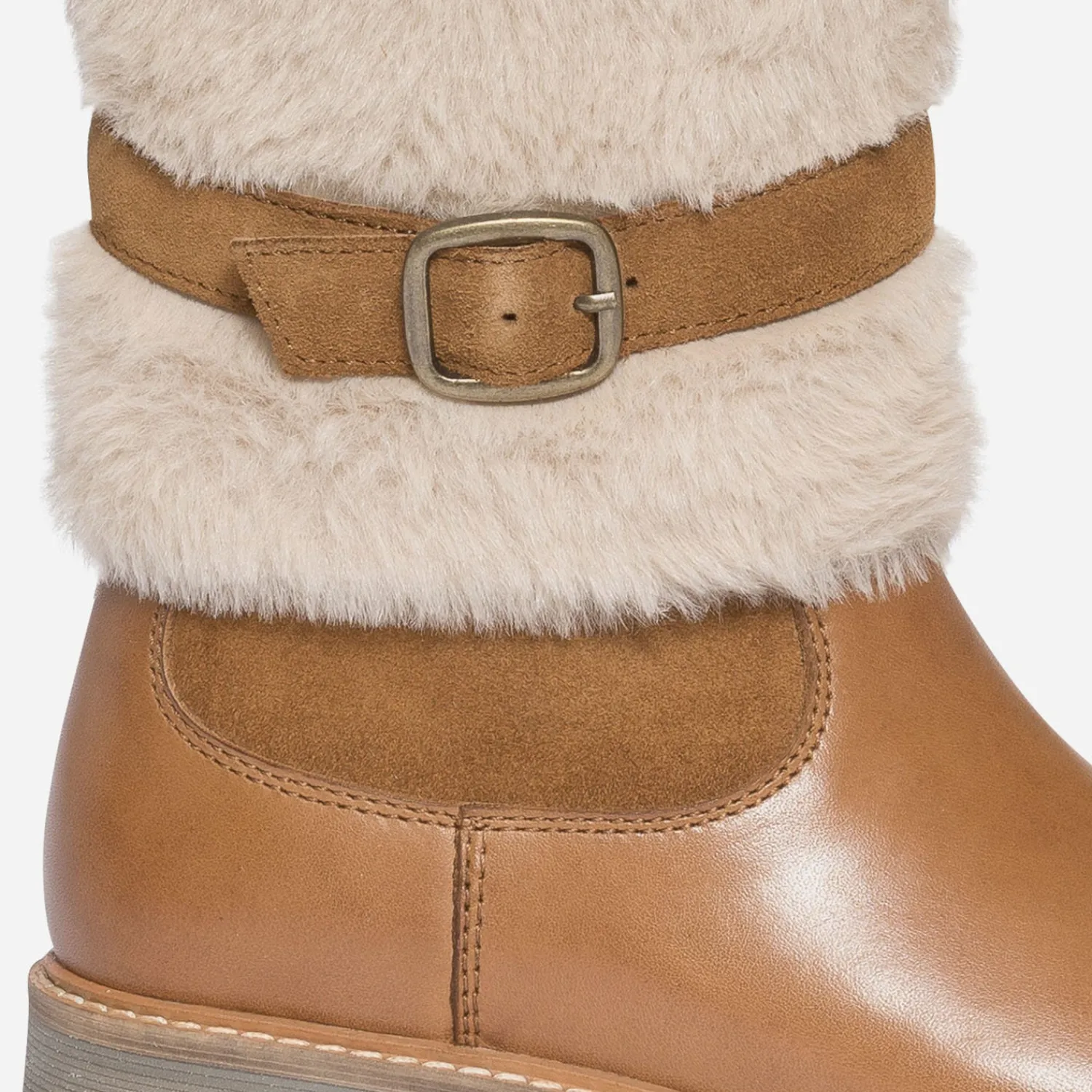Eram Boots^Boots en cuir avec empiècement amovible CAMEL