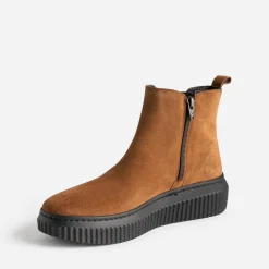 Eram Boots^Boots en cuir velours à plateforme CAMEL