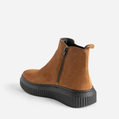 Eram Boots^Boots en cuir velours à plateforme CAMEL