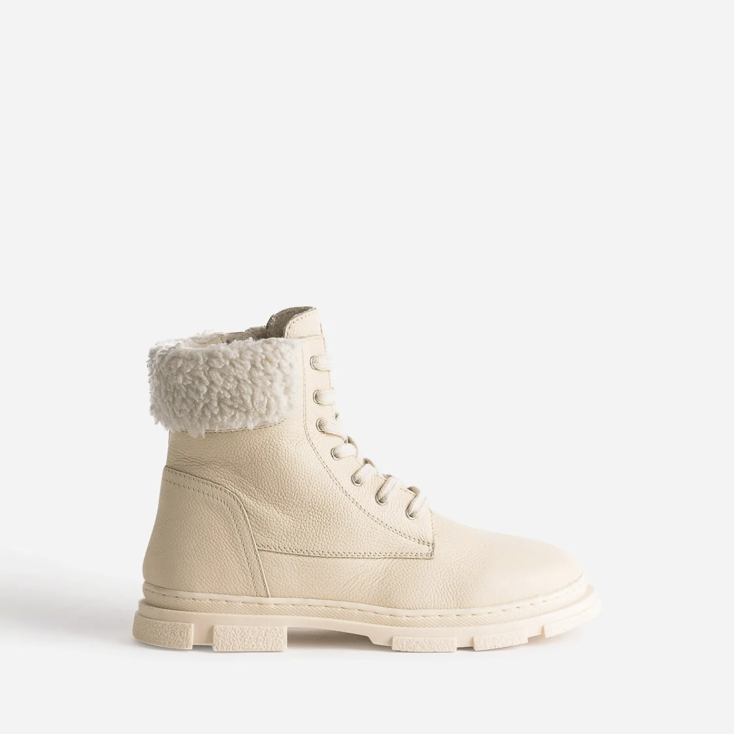 Buggy Boots^Boots éco-conçu à lacet écru en cuir fourré BEIGE