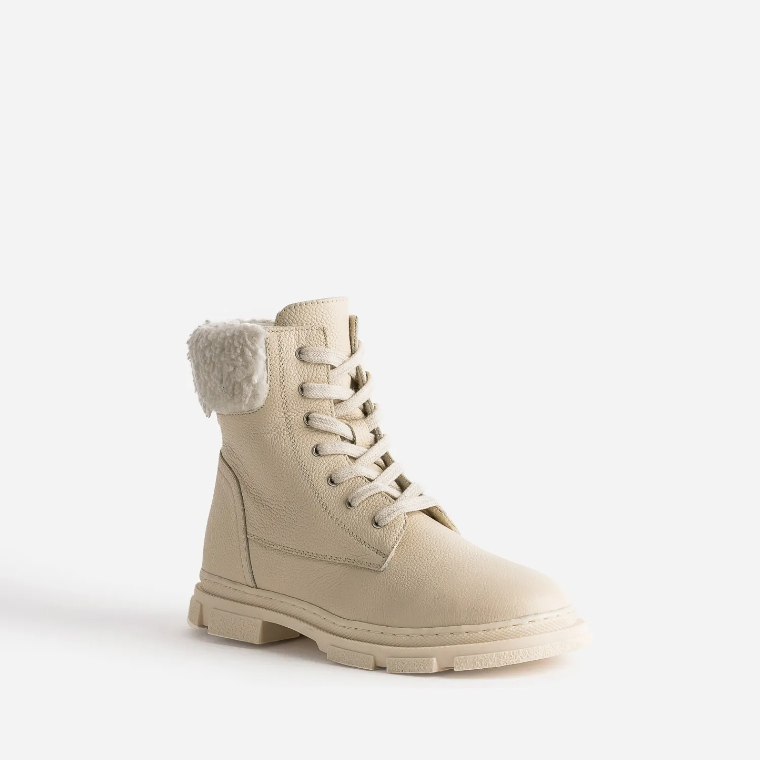Buggy Boots^Boots éco-conçu à lacet écru en cuir fourré BEIGE