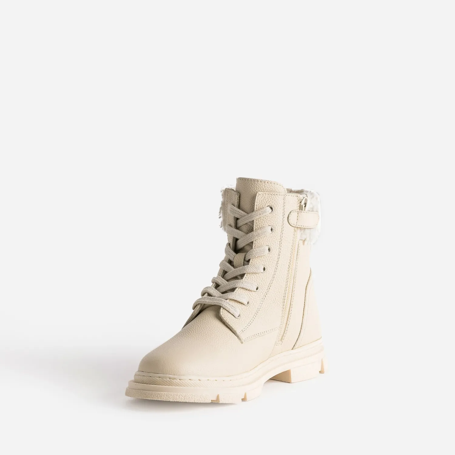 Buggy Boots^Boots éco-conçu à lacet écru en cuir fourré BEIGE