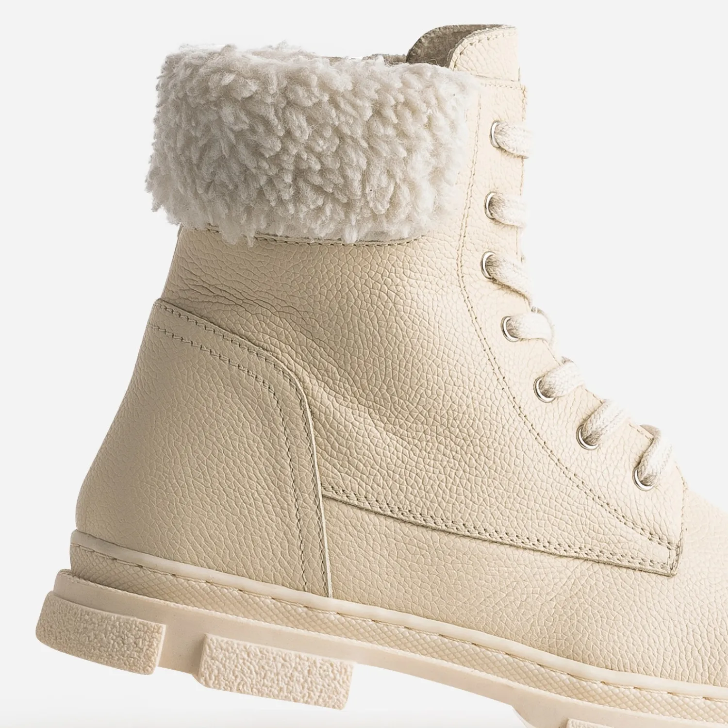 Buggy Boots^Boots éco-conçu à lacet écru en cuir fourré BEIGE