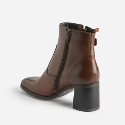 Eram Boots^Boots éco-conçu en cuir détails surpiqûres COGNAC