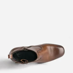 Eram Boots^Boots éco-conçu en cuir détails surpiqûres COGNAC