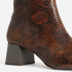 Eram Boots^Boots cuir velours effet python COGNAC