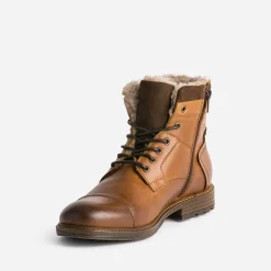 Eram Boots^Boots cognac en cuir col fourré CAMEL