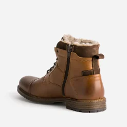 Eram Boots^Boots cognac en cuir col fourré CAMEL