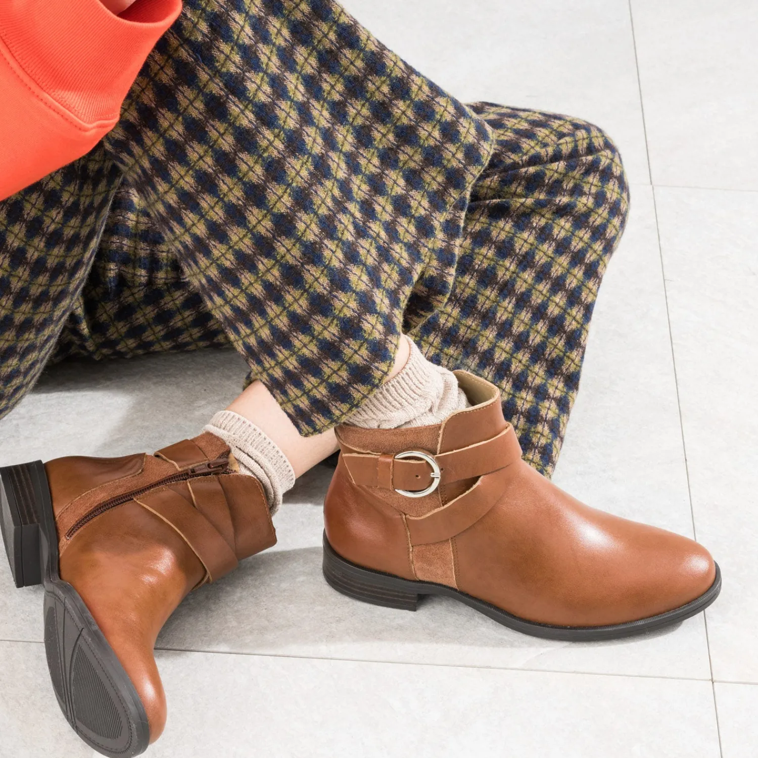 Eram Flex Boots^Boots cuir bi-matière COGNAC