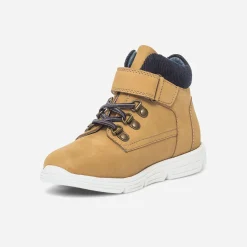 Eram Chaussures Montantes^Boots jaune en cuir et velours marine CAMEL