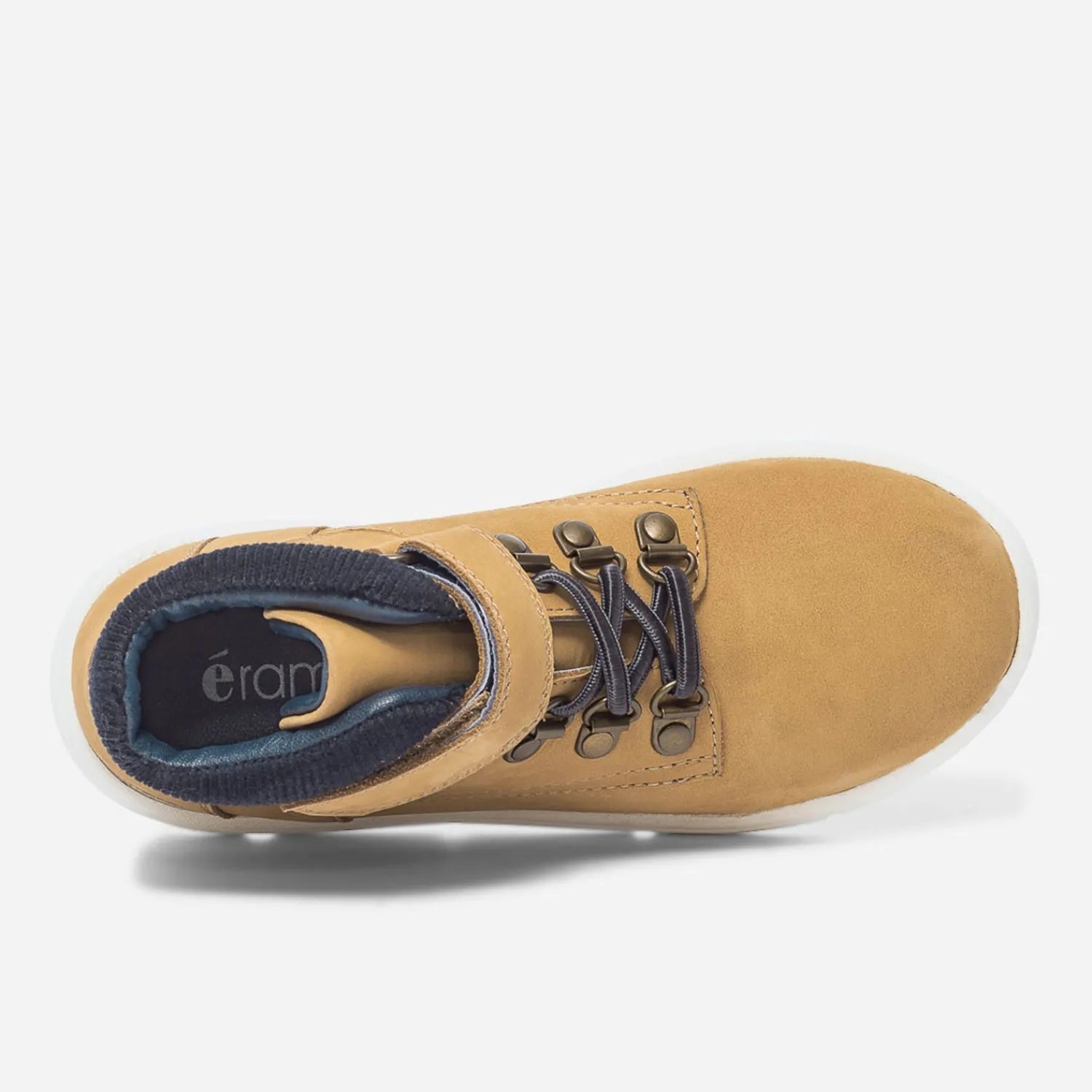 Eram Chaussures Montantes^Boots jaune en cuir et velours marine CAMEL