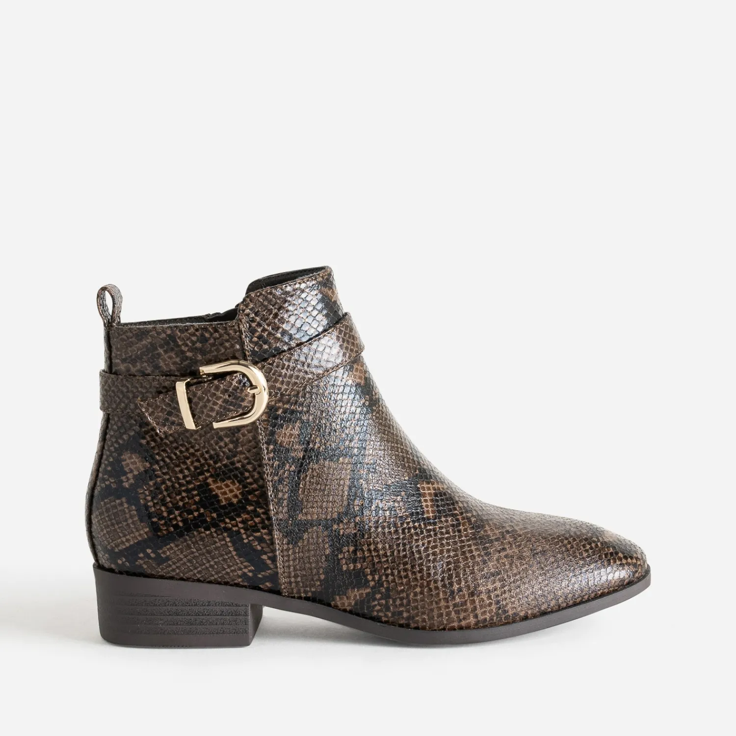 Eram Boots^Boots effet python avec bride cheville MARRON