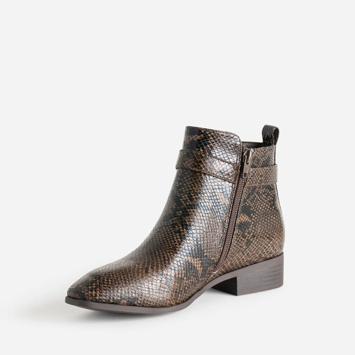 Eram Boots^Boots effet python avec bride cheville MARRON