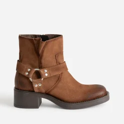 Texto Boots^Boots motard marron cuir velours CAMEL