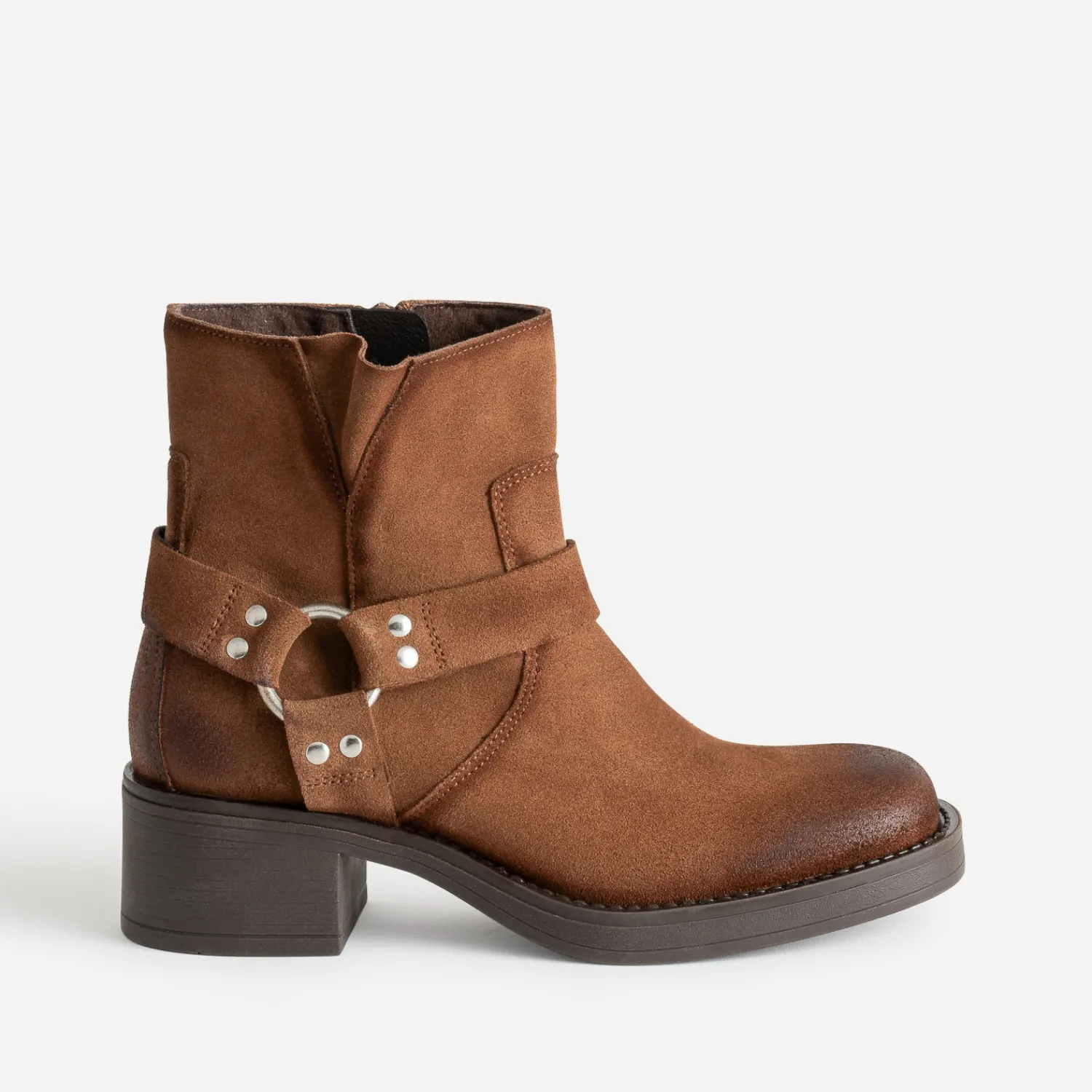 Texto Boots^Boots motard marron cuir velours CAMEL