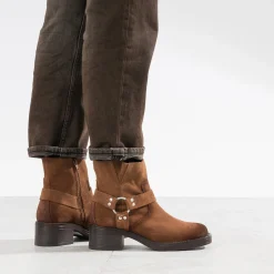 Texto Boots^Boots motard marron cuir velours CAMEL
