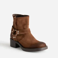 Texto Boots^Boots motard marron cuir velours CAMEL