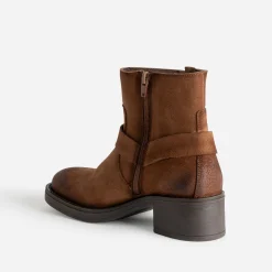 Texto Boots^Boots motard marron cuir velours CAMEL