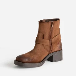 Texto Boots^Boots motard marron cuir velours CAMEL