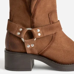 Texto Boots^Boots motard marron cuir velours CAMEL