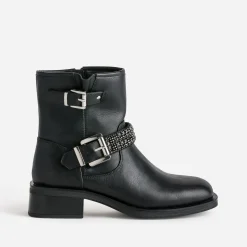 Texto Boots^Boots motard bride décor strass NOIR
