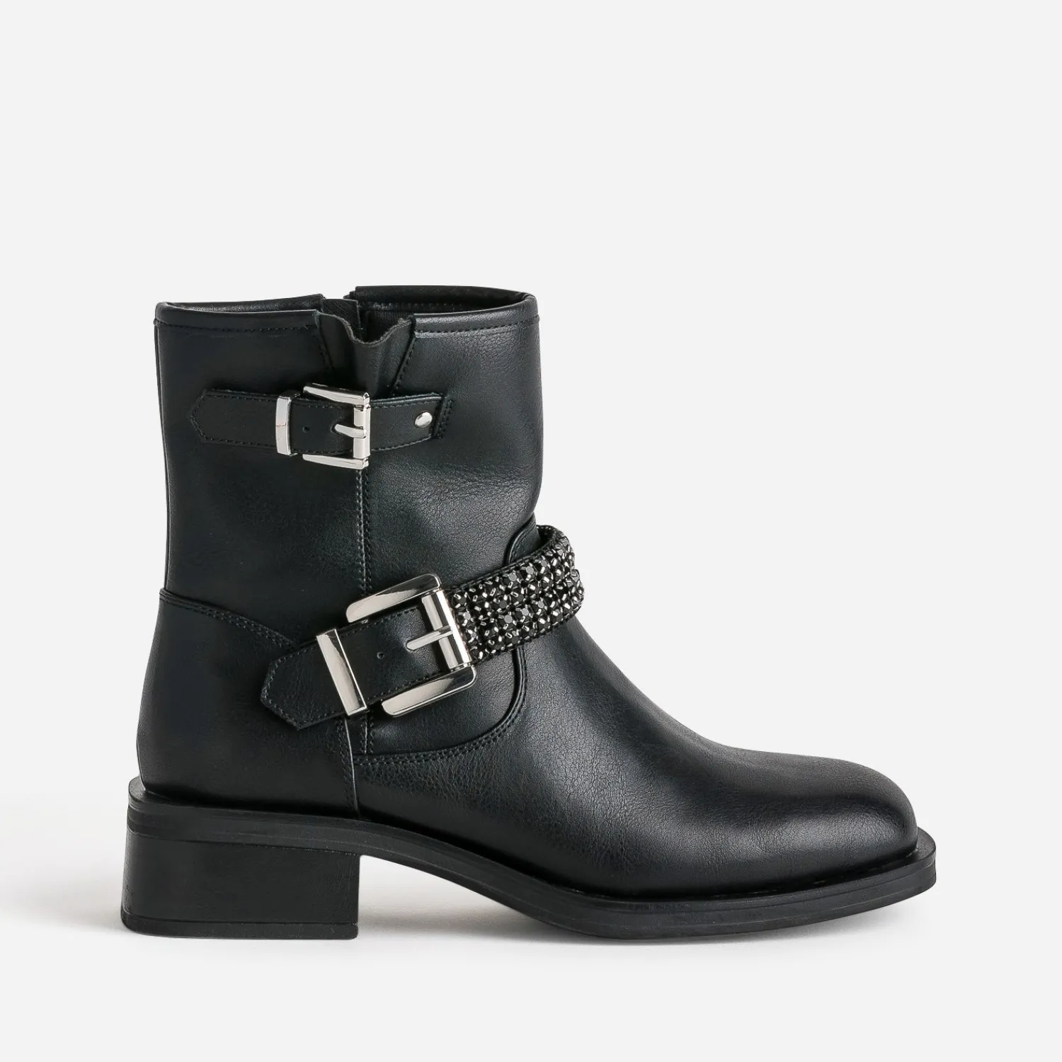 Texto Boots^Boots motard bride décor strass NOIR