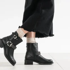 Texto Boots^Boots motard bride décor strass NOIR