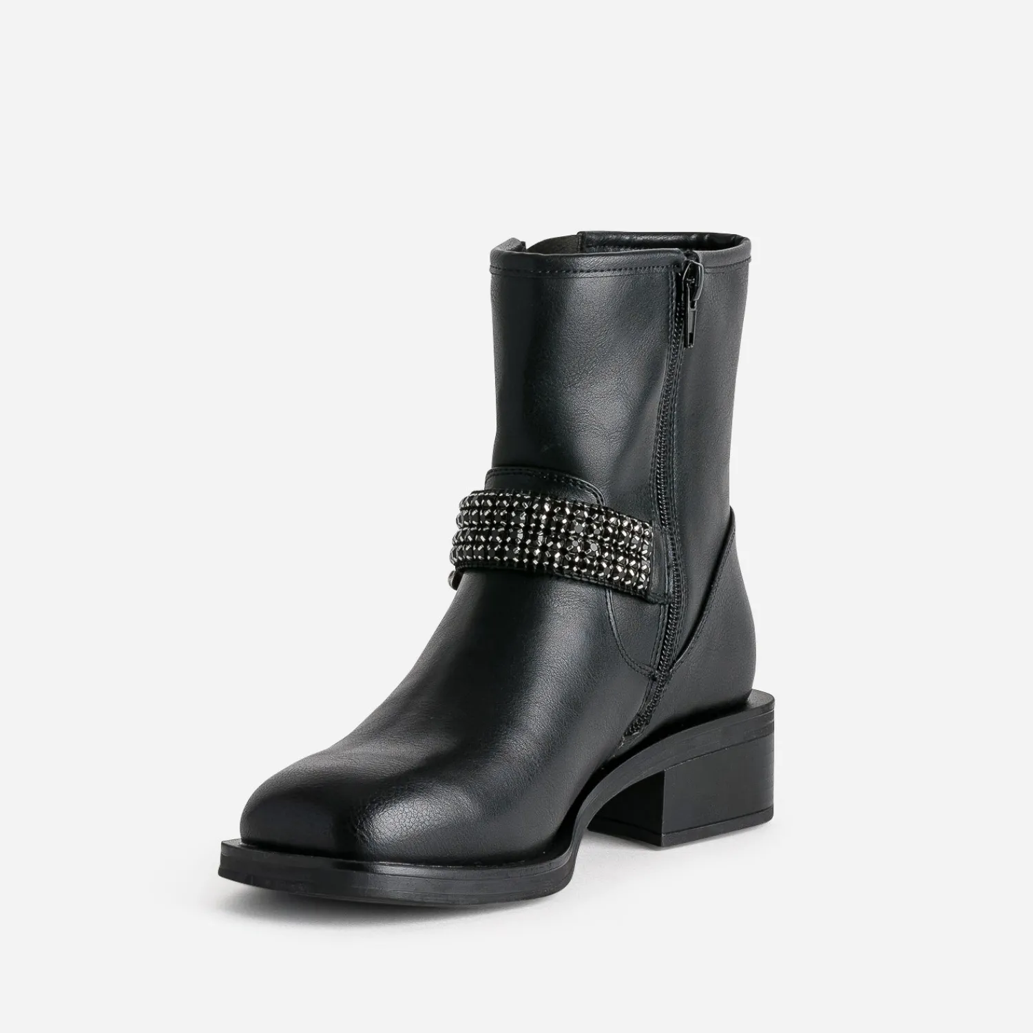 Texto Boots^Boots motard bride décor strass NOIR