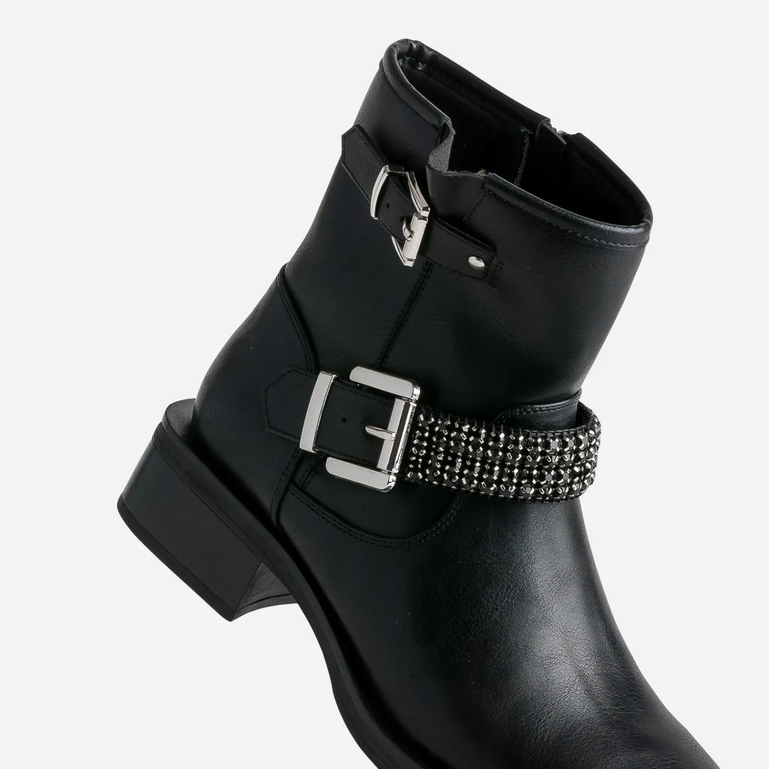 Texto Boots^Boots motard bride décor strass NOIR