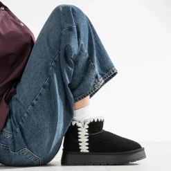 Eram Chaussons^Boots cuir velours fourré semelle plateforme NOIR