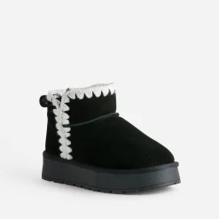 Eram Chaussons^Boots cuir velours fourré semelle plateforme NOIR