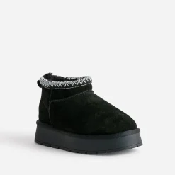 Eram Chaussons|Boots^Boots cuir velours fourré à plateforme NOIR