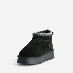 Eram Chaussons|Boots^Boots cuir velours fourré à plateforme NOIR