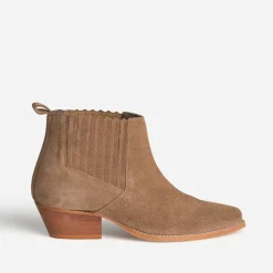 Texto Boots^Boots santiag cuir velours TAUPE