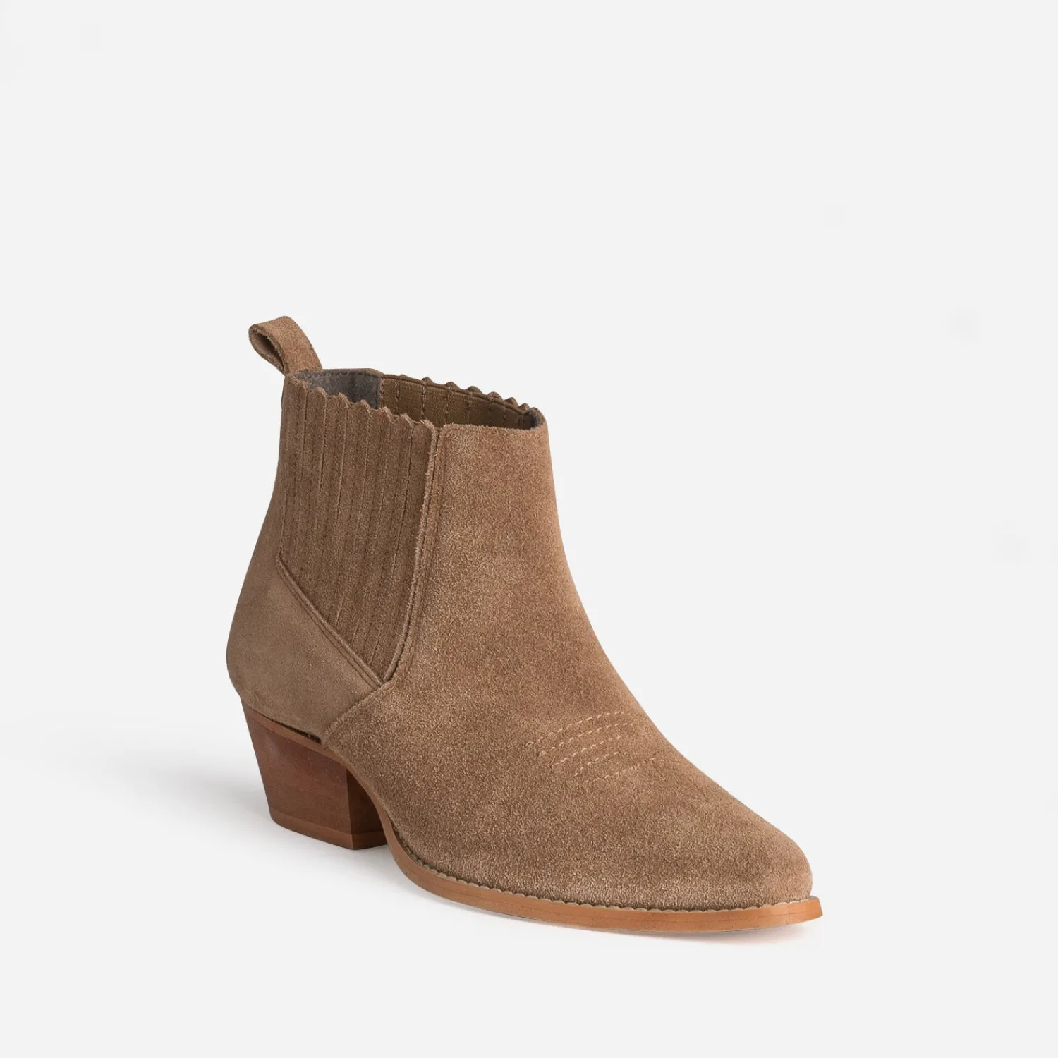 Texto Boots^Boots santiag cuir velours TAUPE
