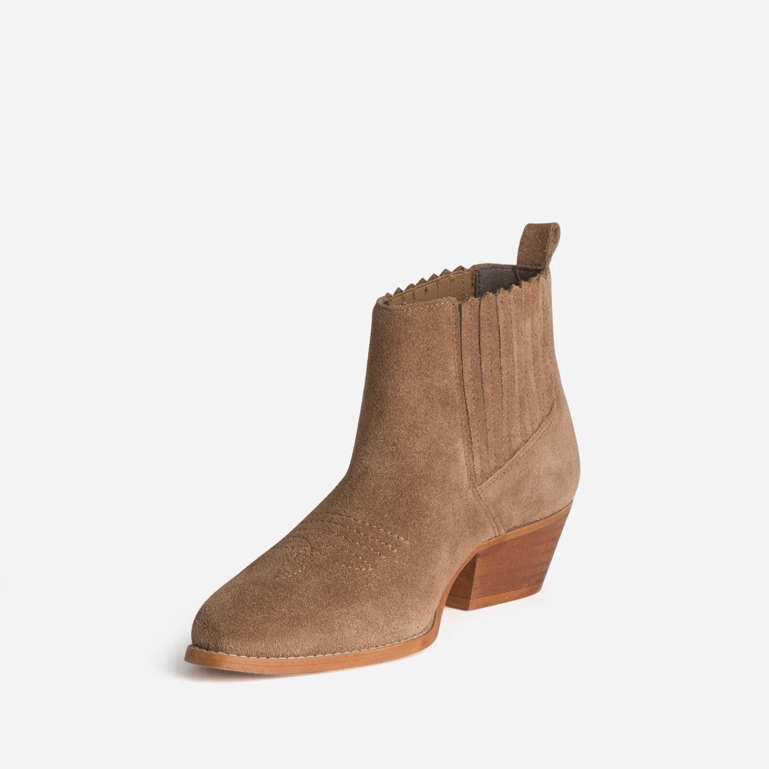Texto Boots^Boots santiag cuir velours TAUPE