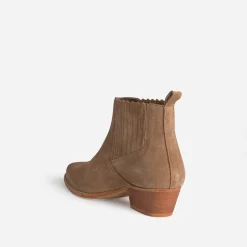 Texto Boots^Boots santiag cuir velours TAUPE