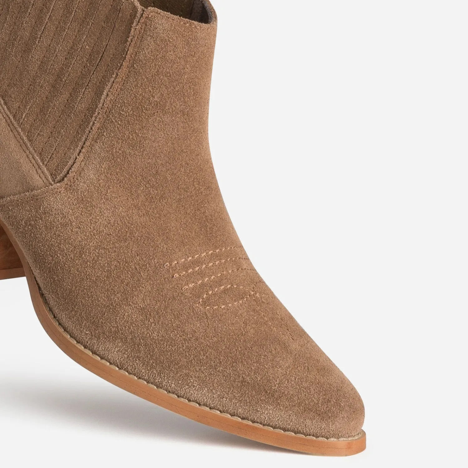 Texto Boots^Boots santiag cuir velours TAUPE