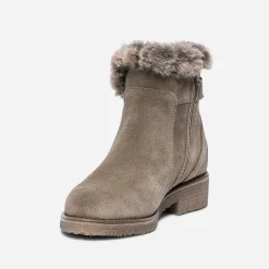 Eram Boots^Boots taupe en cuir velours fourré BEIGE