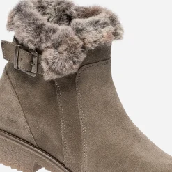 Eram Boots^Boots taupe en cuir velours fourré BEIGE