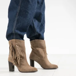 Texto Boots^Boots cuir velours à franges TAUPE