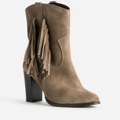 Texto Boots^Boots cuir velours à franges TAUPE