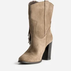 Texto Boots^Boots cuir velours à franges TAUPE