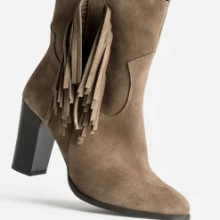 Texto Boots^Boots cuir velours à franges TAUPE