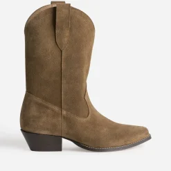 Texto Bottes^Boots western cuir velours CAMEL