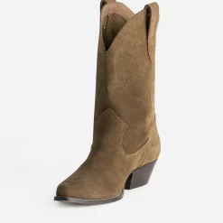 Texto Bottes^Boots western cuir velours CAMEL