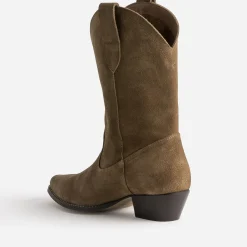 Texto Bottes^Boots western cuir velours CAMEL