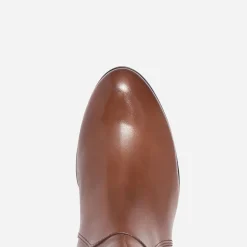 Caprice Bottes^Botte à talon en cuir et textile COGNAC