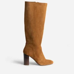 Eram Bottes^Botte à talon en cuir velours COGNAC