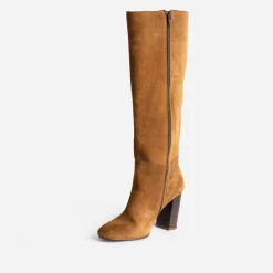 Eram Bottes^Botte à talon en cuir velours COGNAC